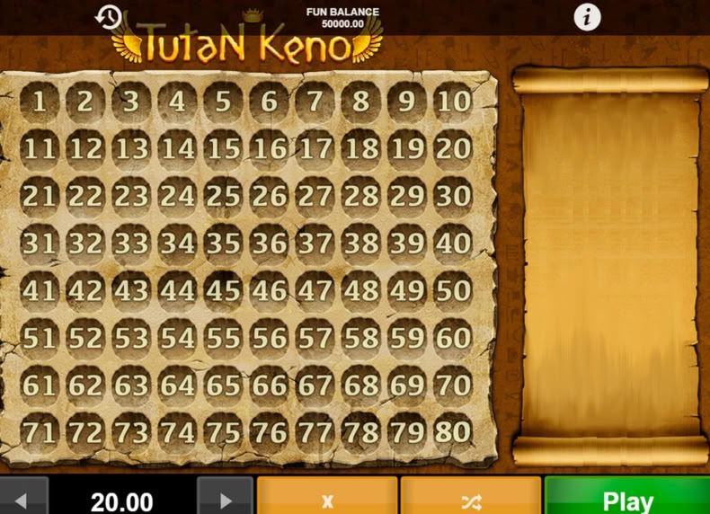 Tutan Keno game - play for free