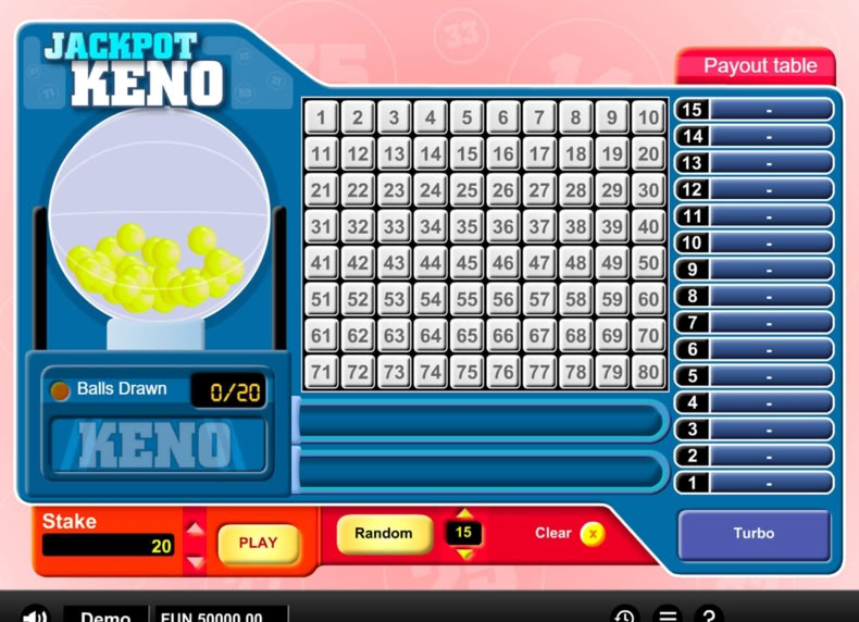 Jackpot Keno game - play for free