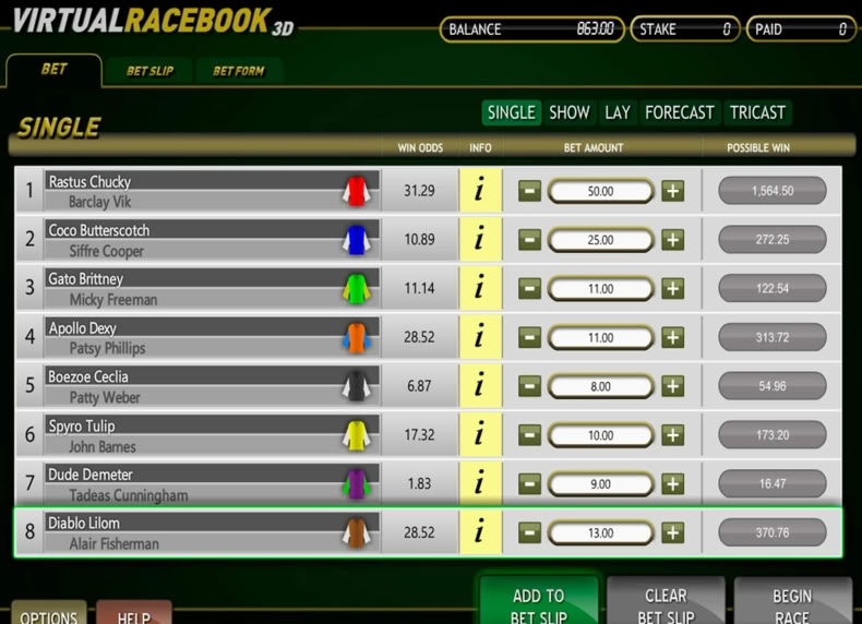 Virtual Racebook 3D game - play for free