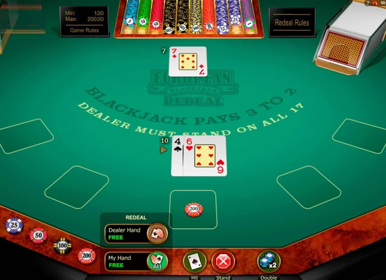 European Blackjack Redeal Gold game - play for free