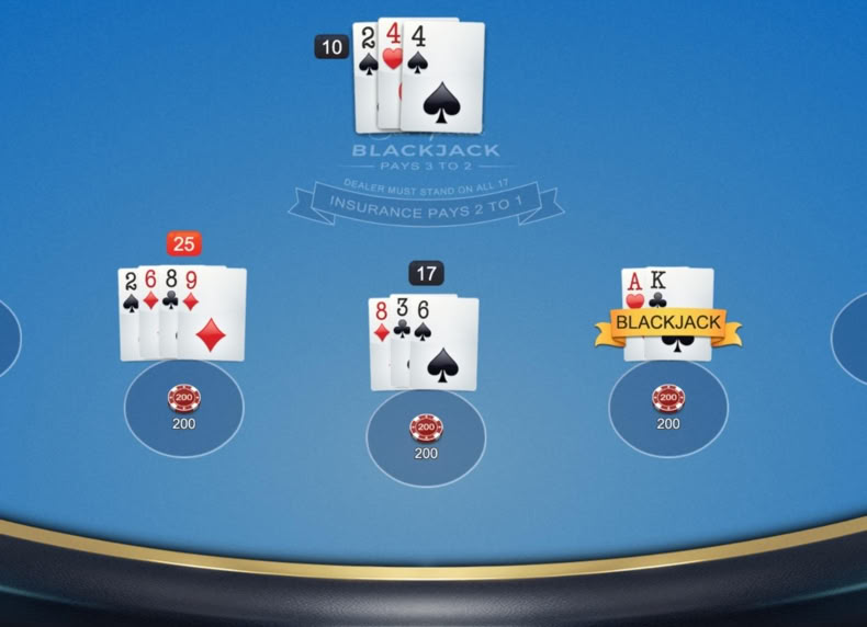 Multi Hand European Blackjack game - play for free