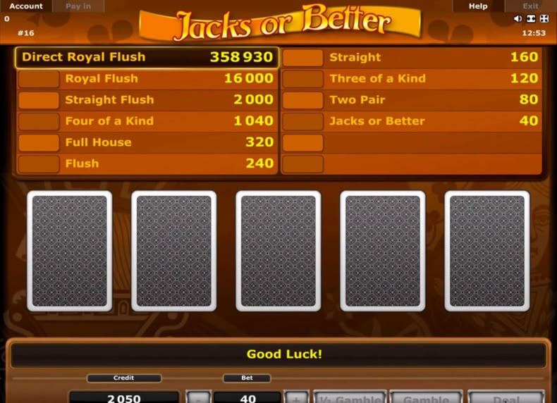 Jacks or Better game - play for free