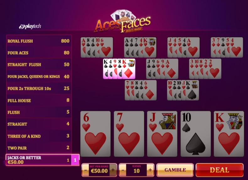 Aces and Faces Multi-Hand game - play for free