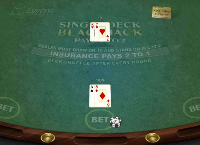 Single Deck Blackjack game - play for free