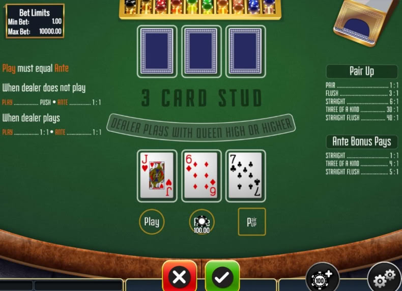 3 Card Stud game - play for free