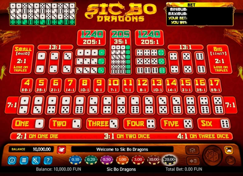 Sic Bo Dragons game - play for free