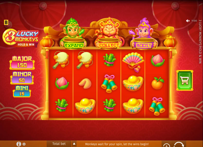 3 Lucky Monkeys Hold & Win game - play for free