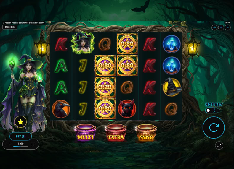 3 Pots of Potions Bewitched Bonus Pot 20,000 game - play for free